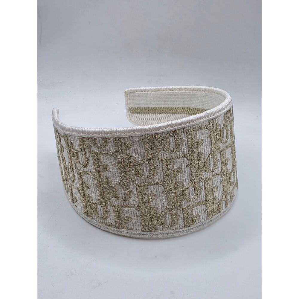 Christian Dior Beige gold Logo patterned canvas wide headband - Picture 10 of 13
